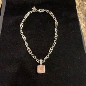 Judith Ripka Oval Link Chain With Sterling Silver Rose Quartz and CZ Enhancer